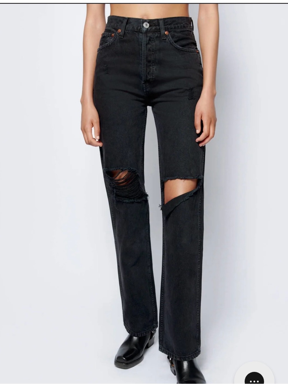 Re/Done Sz 27 High-Rise Loose Black Ripped Distressed Jeans $285